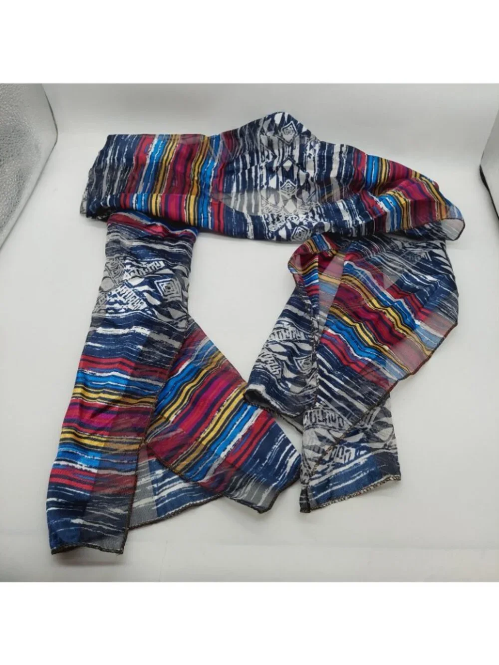 Blue Red Striped Geometric Multi-colored Scarf Rectangle 13